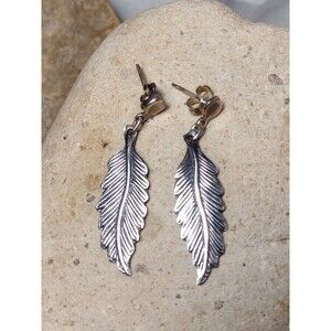 Vintage .925 Sterling Silver Feather Dangle Earrings